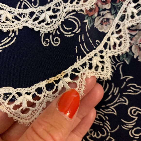 Vintage Dress 80s Victoria Ashley Lace Collar Button Front Floral Drop Waist - Picture 6 of 11